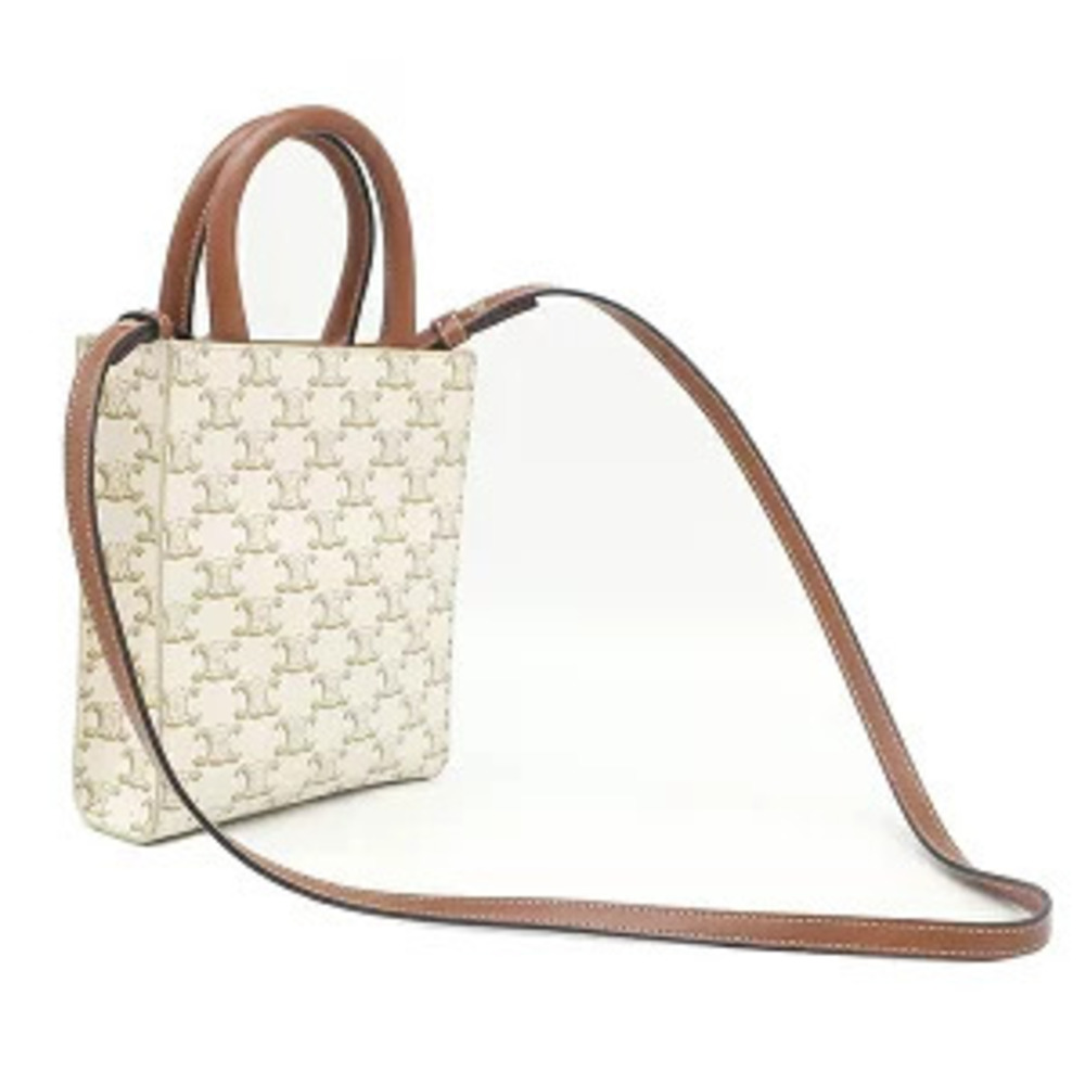 Celine Bag Vertical Cabas Leather Triomphe Canvas White Tote Shoulder - Picture 2 of 6